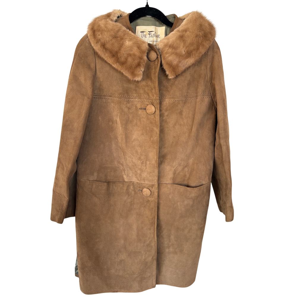 Vintage Fur Collar Tan Suede Feminine Movie Star Luxury Coat Fashion Lafayette
